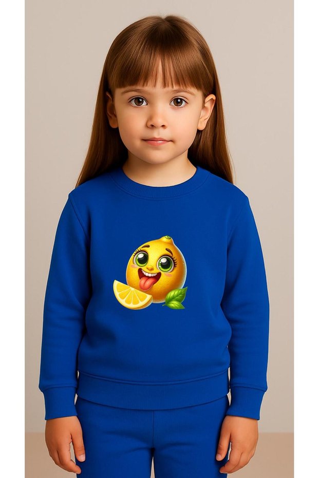 Children's Set Sweatshirt Li̇monn B Printed Girls Boys Crew Neck3 4-5-6-7-8-9-10-11-12Years