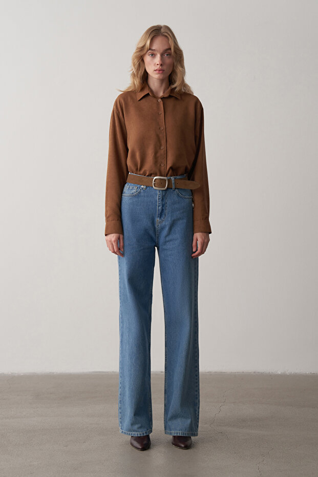 Taba Süet Oversize Gömlek - 1