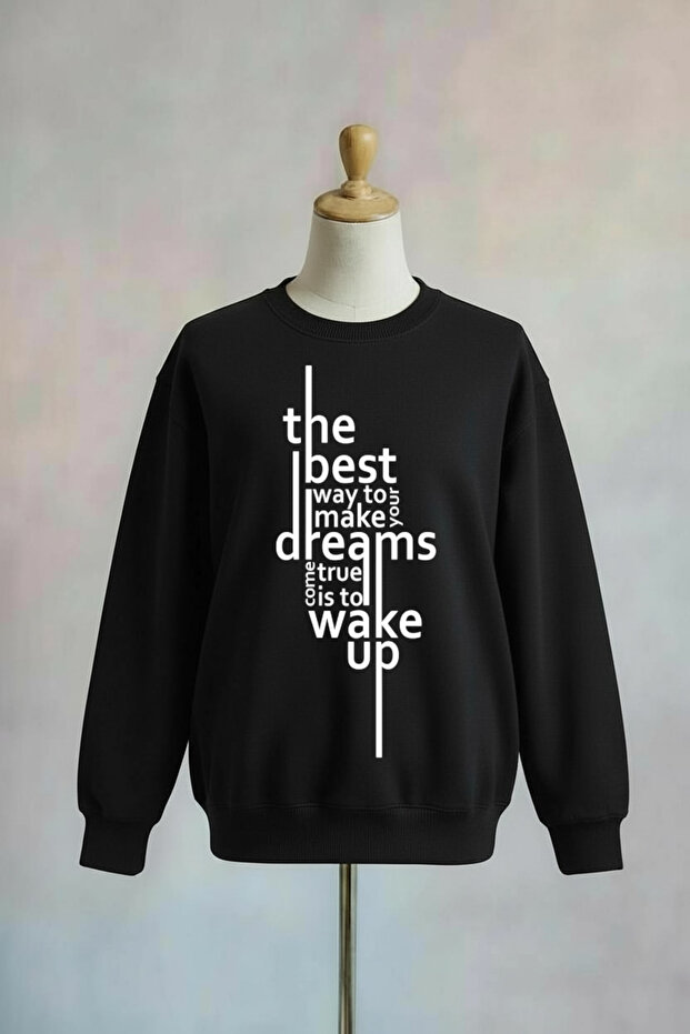 Printed Cotton 3 Thread Oversize Black Sweatshirt