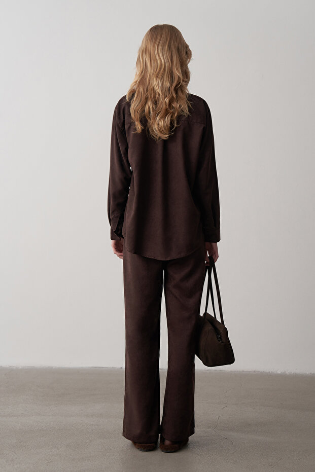 Acı Kahve Süet Oversize Gömlek - 6