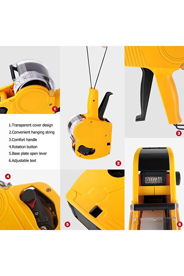 Manual quoting machine with 8 number digits, 10 label rolls, and 2 spare ink cartridges. - 2
