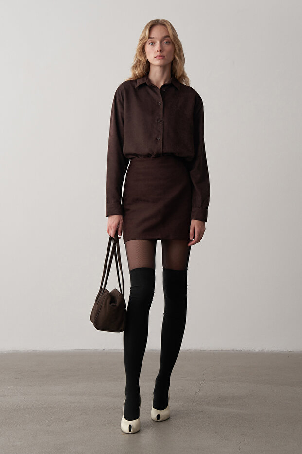 Acı Kahve Süet Oversize Gömlek - 4