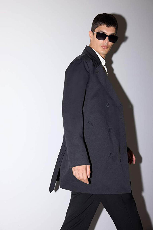 Slim Fit Lined Buttoned Pocketed Belted Long Trench Coat D5528Ax26Sp