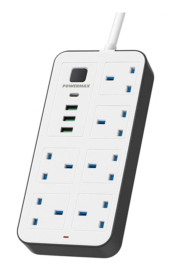 شريط تمديد كهربائي - 6 منافذ، 3 منافذ USB + PD، 5 أمتار، 2500 واط