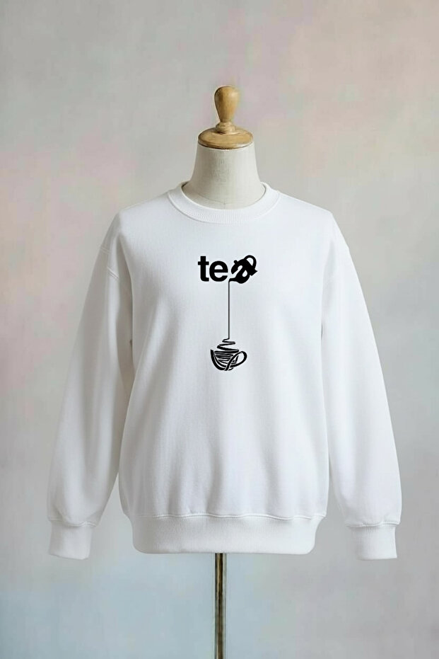 Printed Cotton 3 Thread Oversized White Sweatshirt