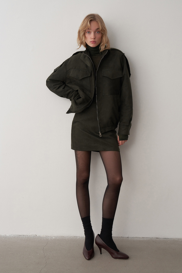 Haki Süet Mini Etek - 4