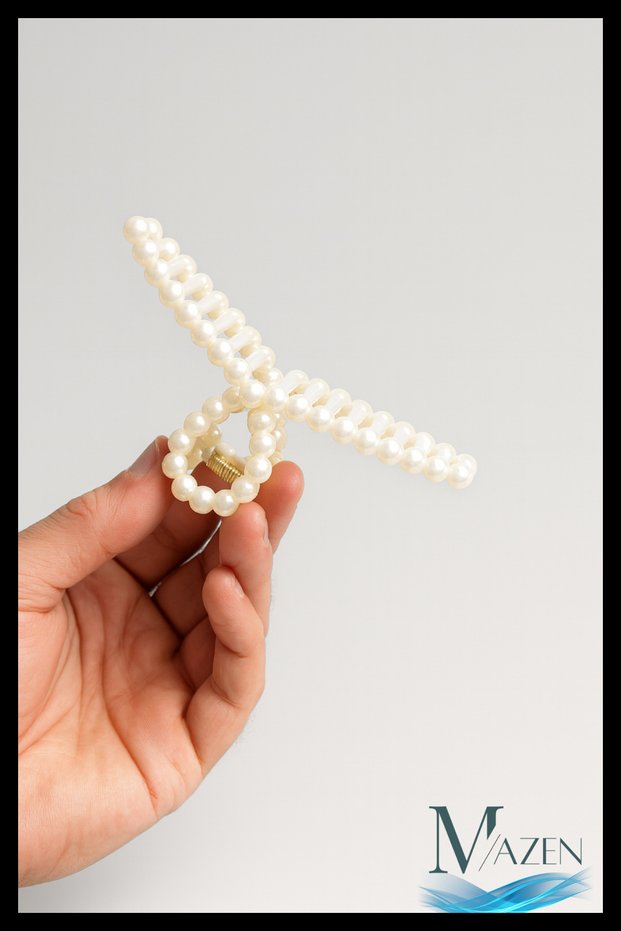 Non-Slip Quality Latch Buckle |   11 cm |   Women's Hair Accessory |   Pearl Design