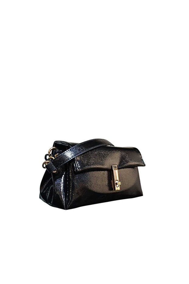 Very Stylish Patent Leather Patterned Bag with Hand and Long Strap Options, a Great Bag in Patent Leather, Black