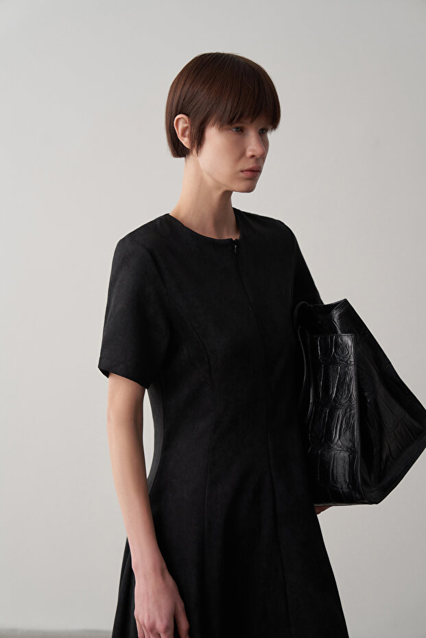 Siyah Maxi Süet Elbise - 3