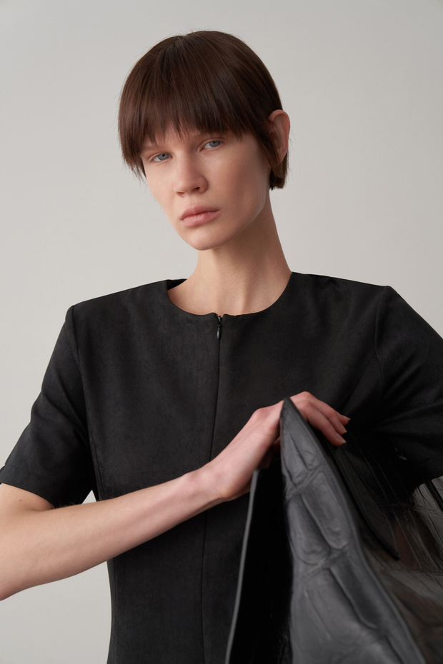 Siyah Maxi Süet Elbise - 8