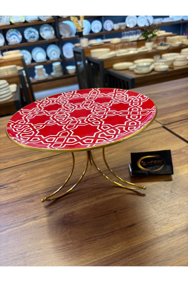 Glass Decorative Display Stand with Line Detail Metal Gold Legs, Stand, Kura Piped K