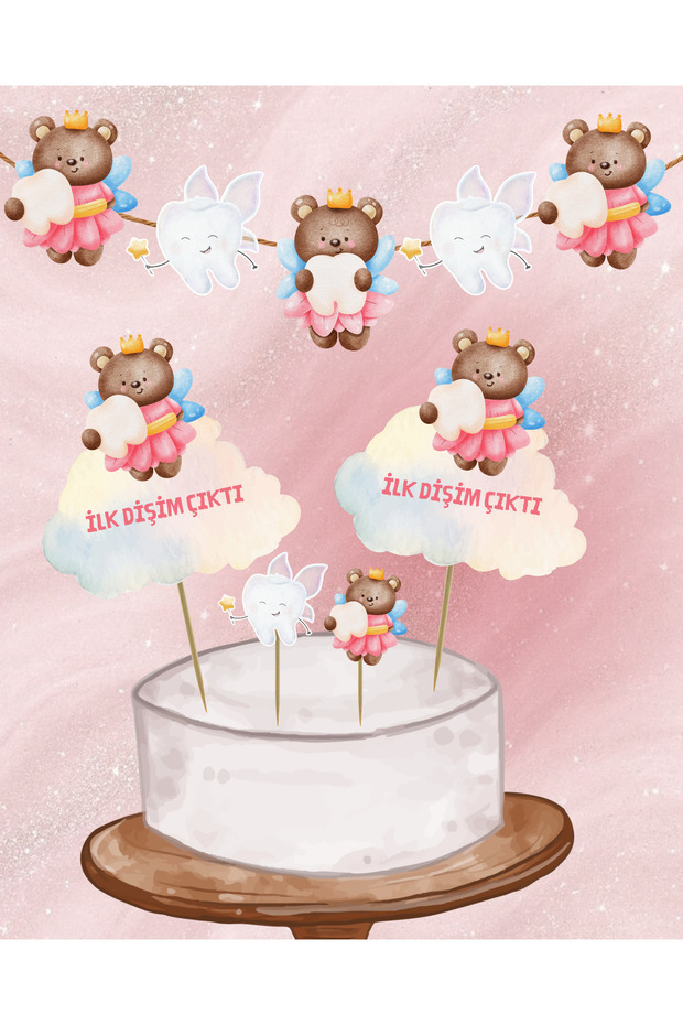 My First Tooth Came Out Set I Banner Cake Toothpick Cupcake Decoration Set