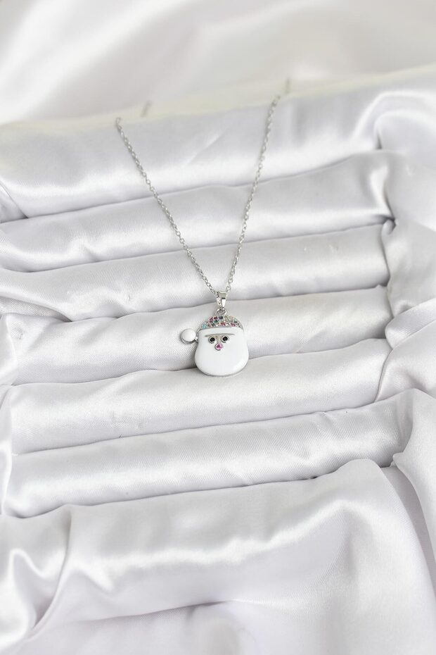 Snowman Head with Silver Steel Chain Hat Christmas Theme Women's Necklace for Elegant Necks