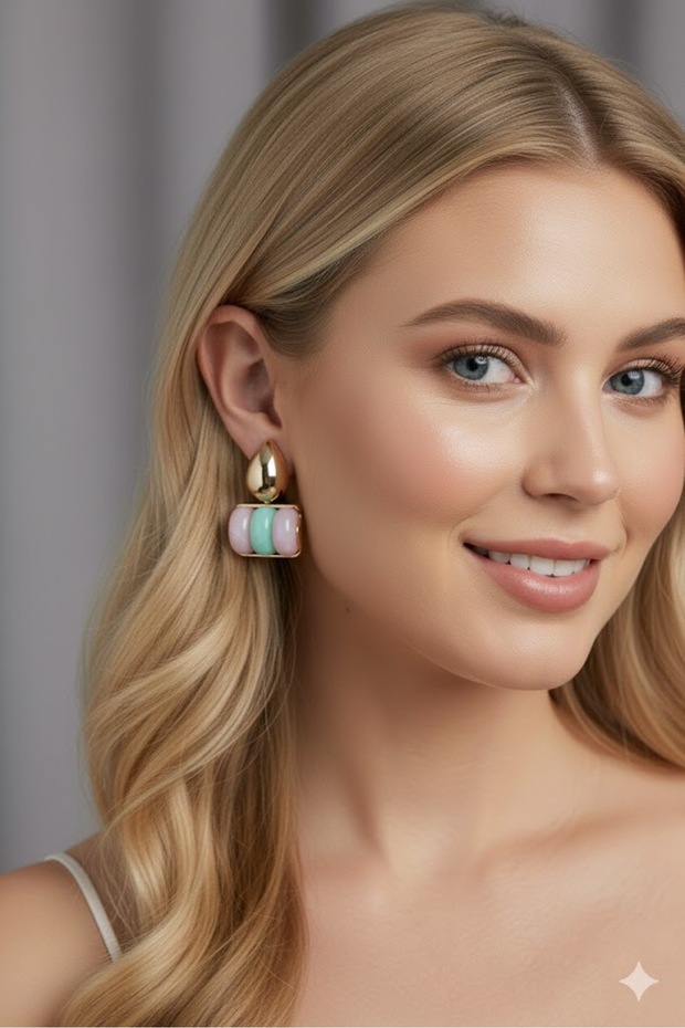 Brass Women's Earrings Mixed Color Vintage Model | Stylish and Durable Jewelry
