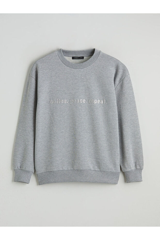 Gray Crew Neck Printed Women's Sweatshirt