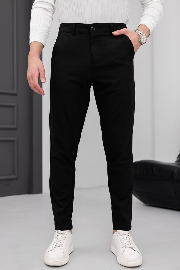 Men's Black Slim Fit Stretch Fabric Pants