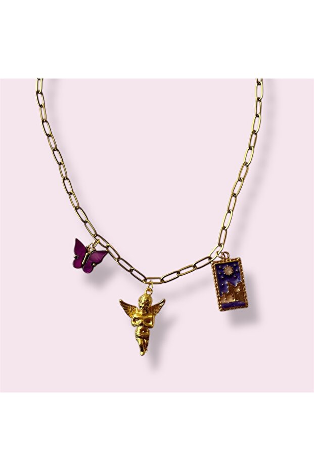 Winged Angel Charm Steel Necklace