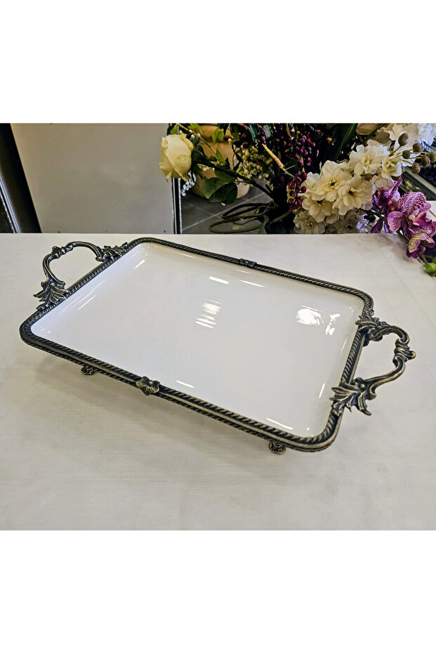 Cast Edge Frame Footed Porcelain Presentation Plate 30*22 Antique