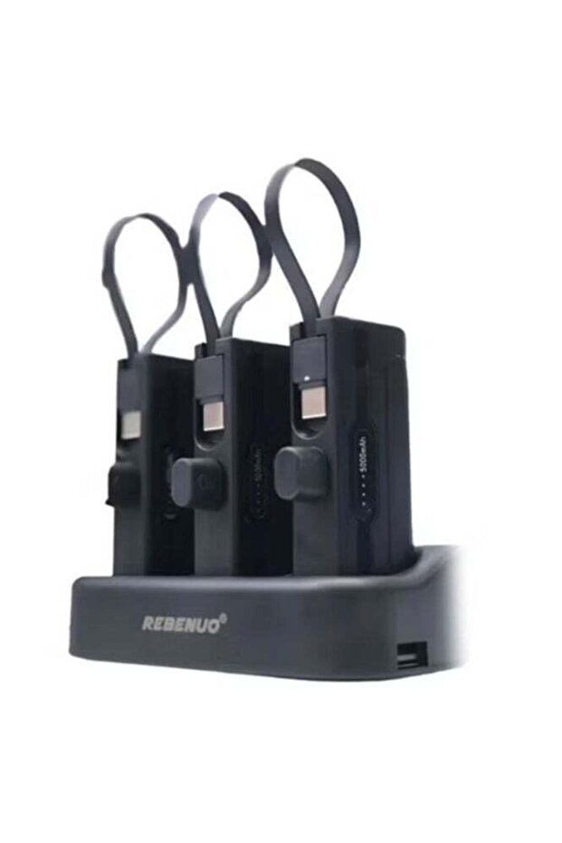Power Bank Station – 3×5000mAh Modular Power Banks with Built-in Type-C & Lightning Cable