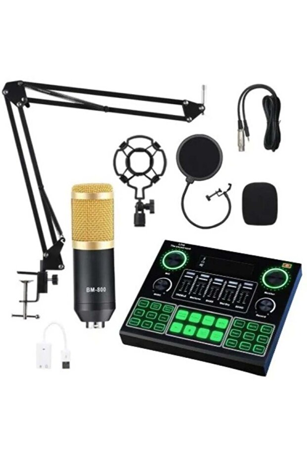 BM800 Condenser Microphone Set with V9 Sound Card – Professional Audio Recording Kit