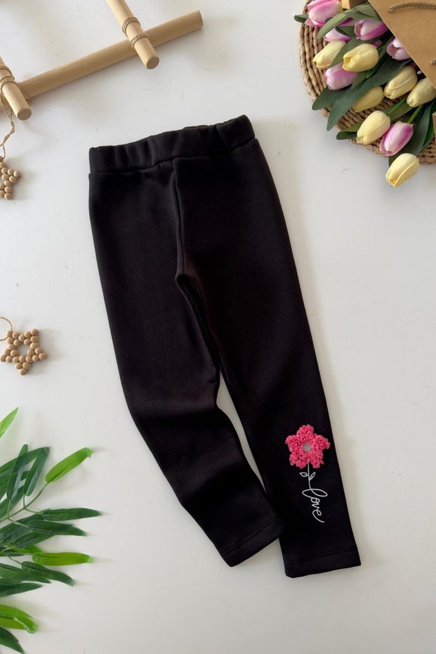 My Little One's Cicileri Floral Embroidered Girls' Leggings - Black