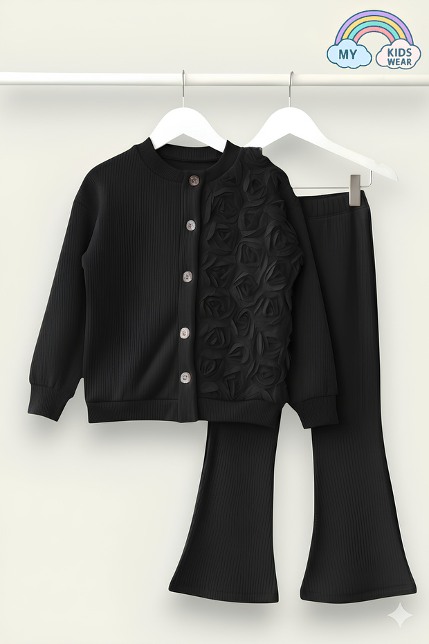 Girl's Tulle Rose Applique Knitwear Cardigan Double Set 3-10 Years Old 12301