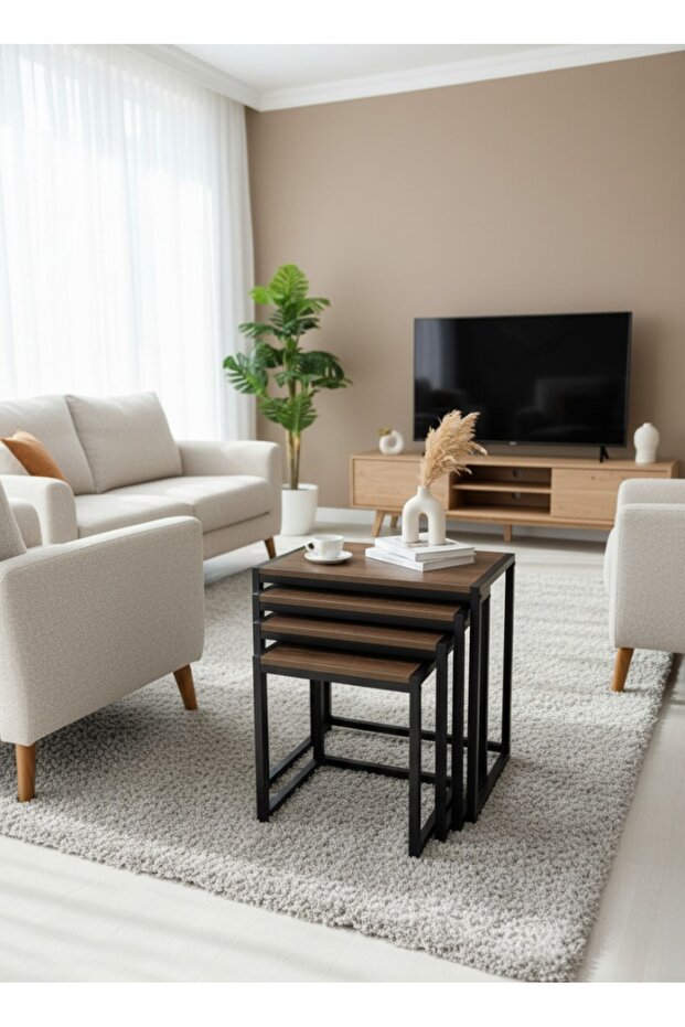 Nesting Service Table Set - 4 Pieces - Modern and Space-Saving - 1