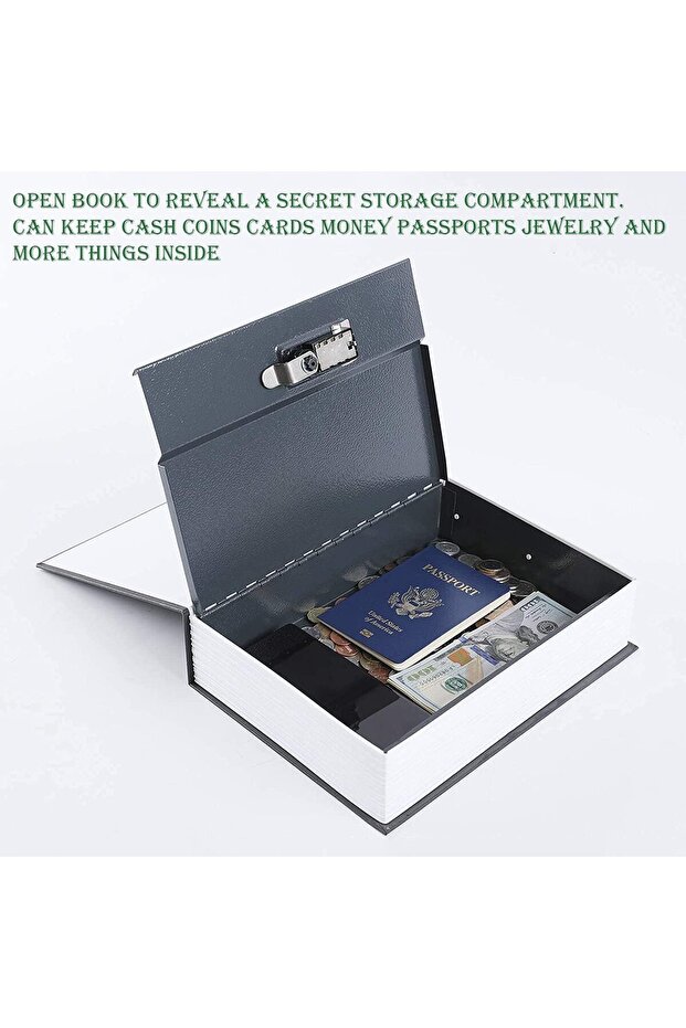 Large Book Safe with Combination Lock, Metal Diversion Hidden Safe - Black