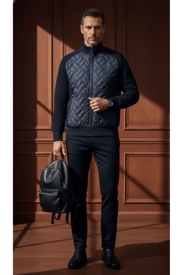 Black Men's Jacket, Zippered Pockets - 2