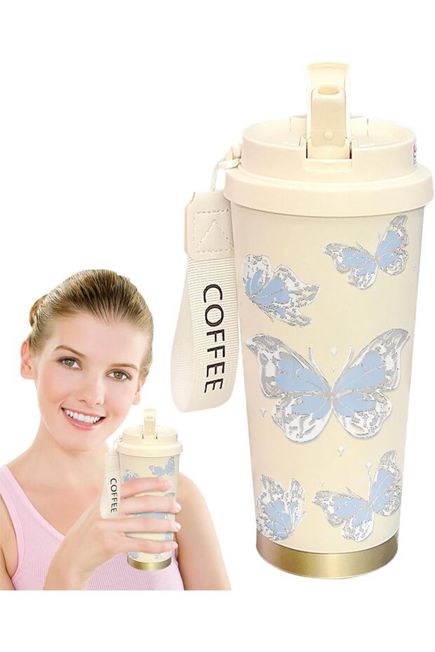 Elegant 17.92oz Floral Insulated Tumbler – Blue & Purple Flower Design, Leakproof Lid & Straw, Coffee & Tea Lovers