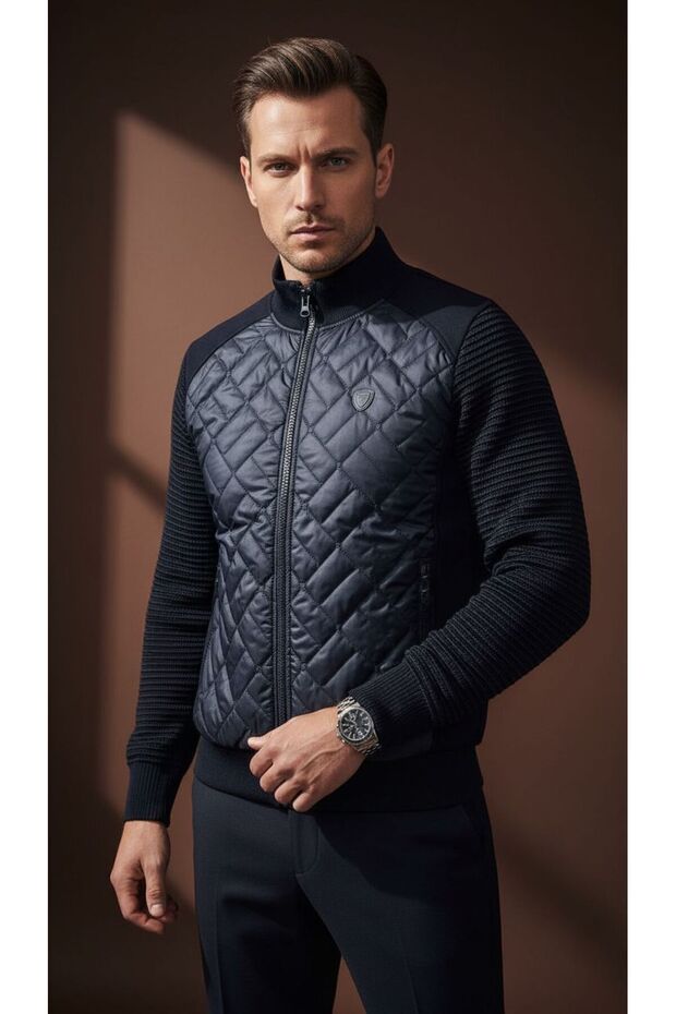 Black Men's Jacket, Zippered Pockets - 1