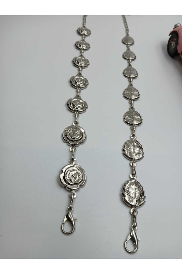 Silver Plated Rose & Leaf Figured Set of 2 Women's Trouser Belt, Dress Belt, Coat Belt