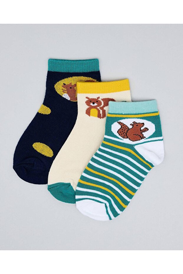 Multi Boy's 3 Pack Printed Ankle Socks