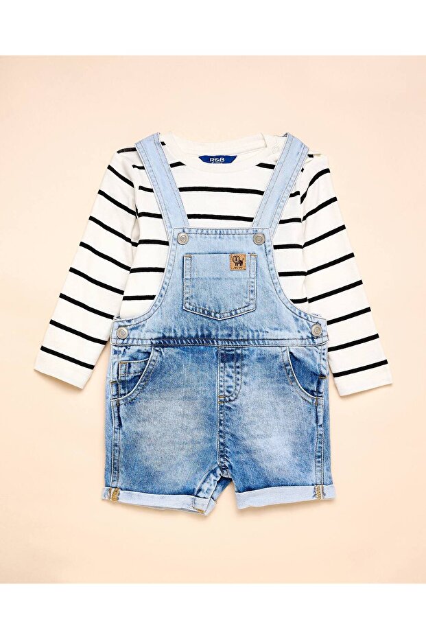 Striped T-Shirt And Dungaree Set