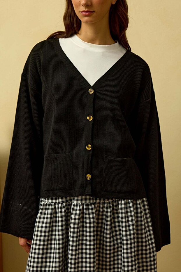 Siyah İspanyol Kol Triko Hırka - 3