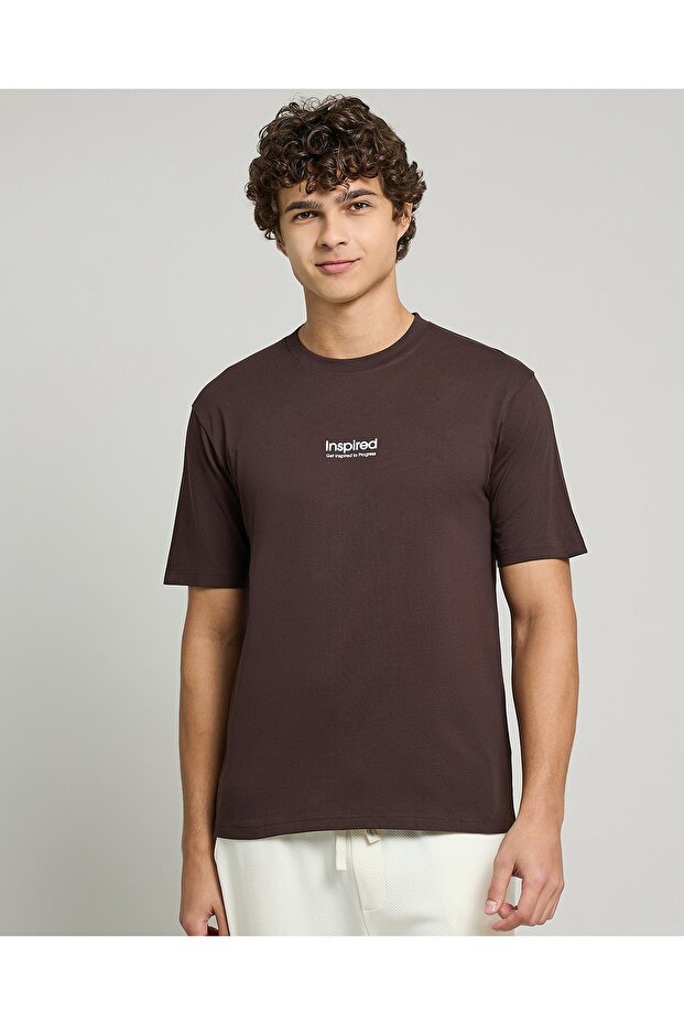 Typography Print T-Shirt With Crew Neck And Short Sleeves
