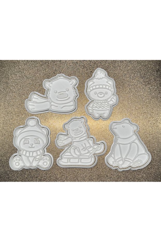 Cute Teddy Bear Christmas Cookie Mold and Stamp Set