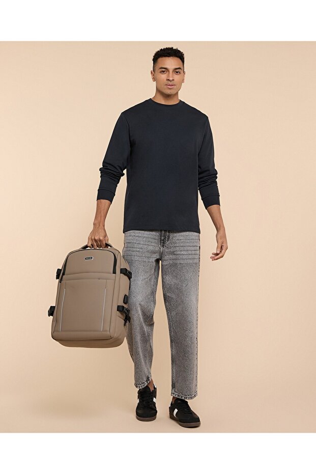 حقيبة ظهر رجالية بلون بني داكن بسحاب دائري - 6