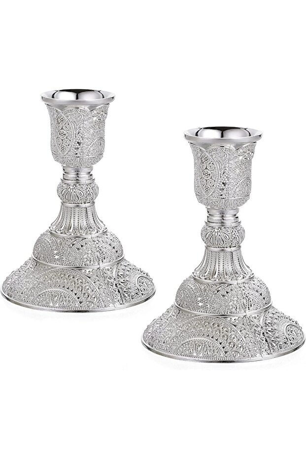 2PCS Brass Taper Candle Holders, 4"H, Silver