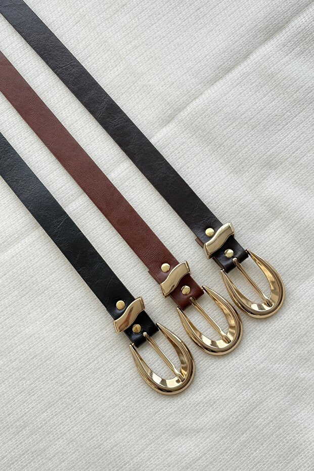 Lisa Gold Buckle Belt Set of 3 (Light Brown-Tan-Black)