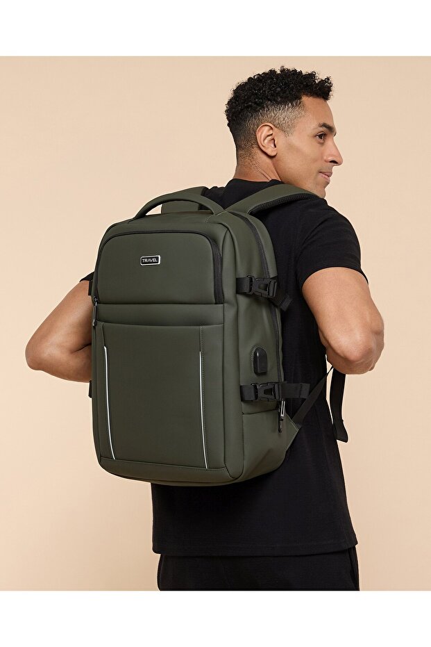 حقيبة ظهر زيتونية للرجال بسحاب دائري - 6