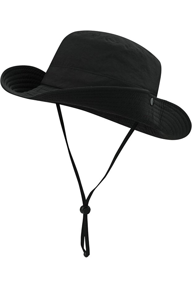 Summer Foldable Wide Brim Black Safari Cowboy Hat Unisex Fedora Bucket Fisherman Hat