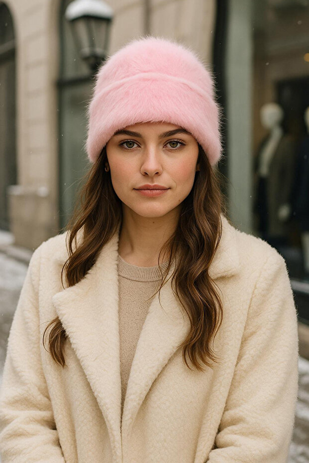 Women's Wool Plush Beret Rkş-1146 Powder
