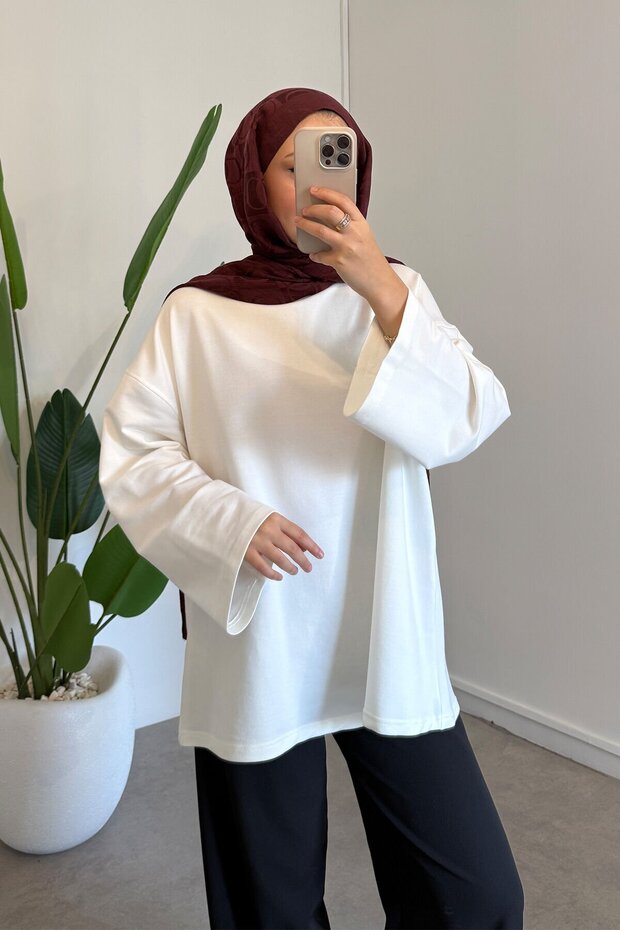 BASIC OVERSİZE SWEATSHIRT 9-52422 - EKRU - 2