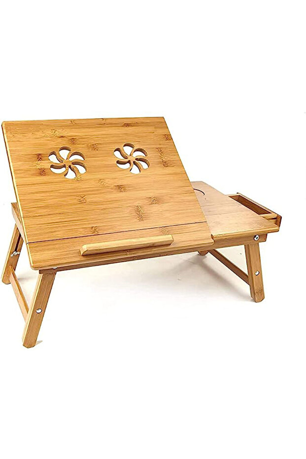 OneDcor Adjustable Bamboo Laptop Table for Bed – Foldable Lap Desk with Cooling Fan & Drawer