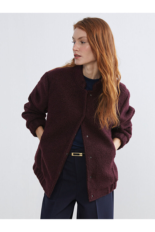 Mürdüm Mock Neck Women's Teddy Coat