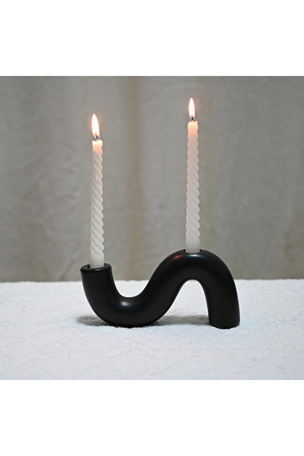 Ceramic Candle Holder, Black Taper Candlestick Holder 20x4x10cm