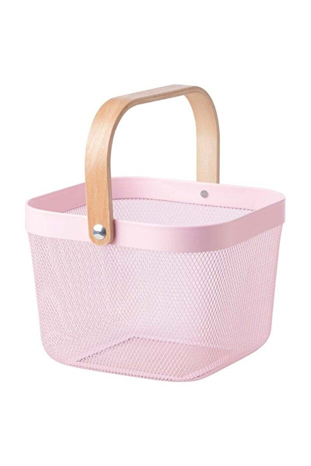 Pink Metal Mesh Storage Basket, 25x26x18 cm, Multi-Purpose Design
