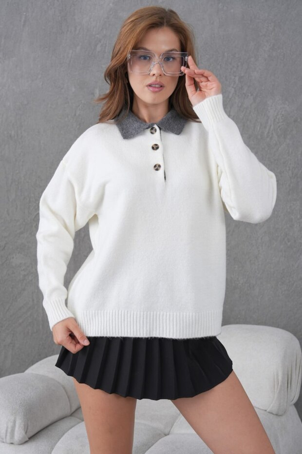 Oversized Soft Texture Half Placket Button Knitwear Sweater Aw25Kz0098