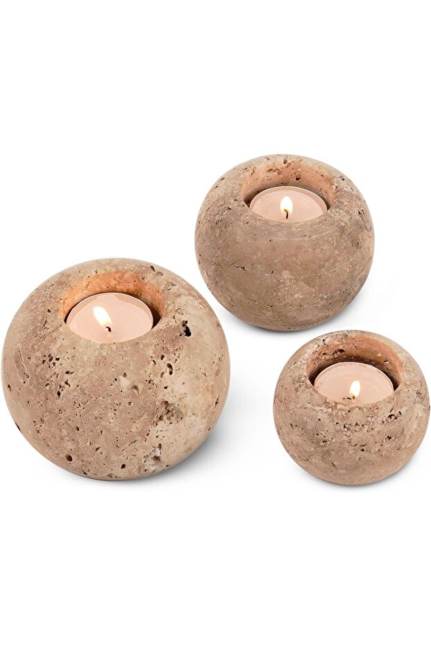 Marble Tealight Candle Holder 4" Travertine Set of 3